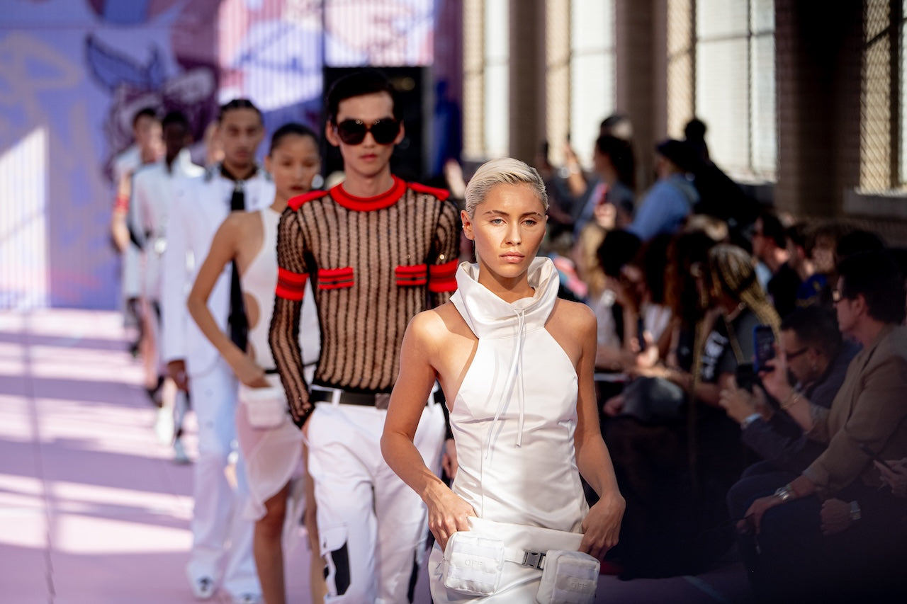 Models walking in NYFW runway with Off-White